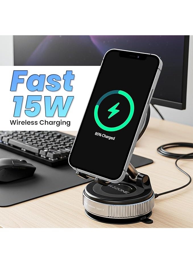 هامزون حامل هاتف مغناطيسي للسيارة، قابل للدوران 360 درجة وقابل للطي، مزود بكوب شفط وحلقة مغناطيسية، حامل هاتف صغير للسيارة مع حلقة مغناطيسية، للسيارة/المكتب/المرآة والأسطح الملساء الأخرى - Image 4